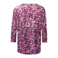 thumbnail image 5 of Besolor 3/4 Chemises à Manches pour Femmes 2024 Tops Scintillants de Mode pour les Femmes Col Rond Casual Sortir Tunique Tee Tops Rose 1, 5 of 5