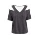 thumbnail image 5 of Neewe Women's 2026 Spring Summer Striped V Neck Short Sleeve Pullover Blouse Off Shoulder T-Shirts, 5 of 6
