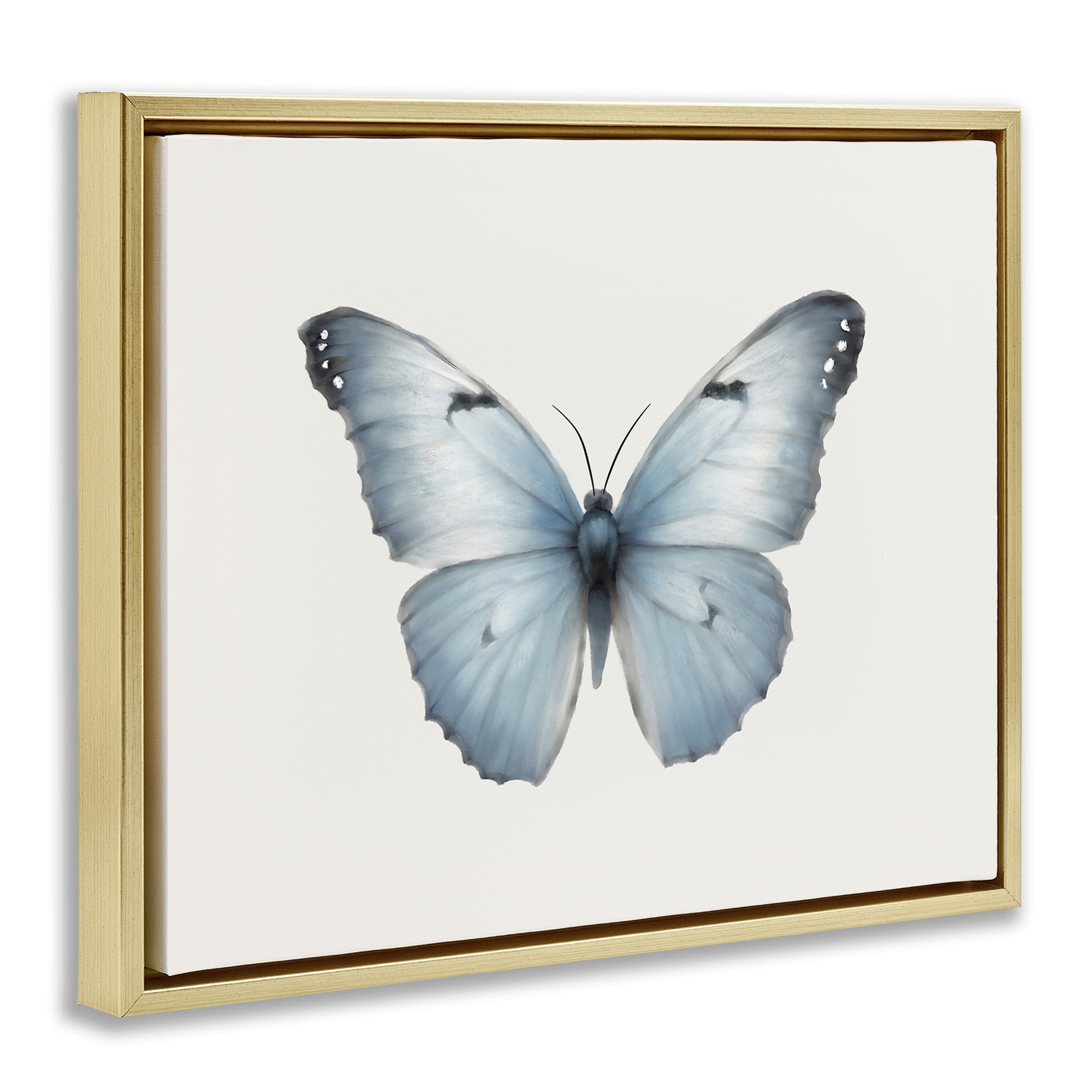 Stupell Industries Blue Symmetrical Butterfly Animals Painting Gold Floater Framed Canvas Art Print Wall Art, 31 x 25