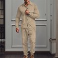 thumbnail image 2 of VBTAPA Men's 2 Piece Outfits Solid Casual Sweatsuit Long Sleeve Button Down Shirt Drawstring Jogger Pants Matching Lounge Track Suit with Pockets Khaki L, 2 of 9