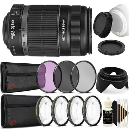 Canon EF-S 55-250mm f/4-5.6 IS II Lens for Canon EOS Rebel T5i T6i T6s T7i T6 T5 70D 80D  with +1 +2 +5 +10 Macro Filter Set + Tulip Lens Hood + (Best Macro Lens For Canon 80d)