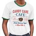 thumbnail image 2 of Candy Cane Cafe Ringer Tee Shirt Unisex Small White/Kelly Green, 2 of 5