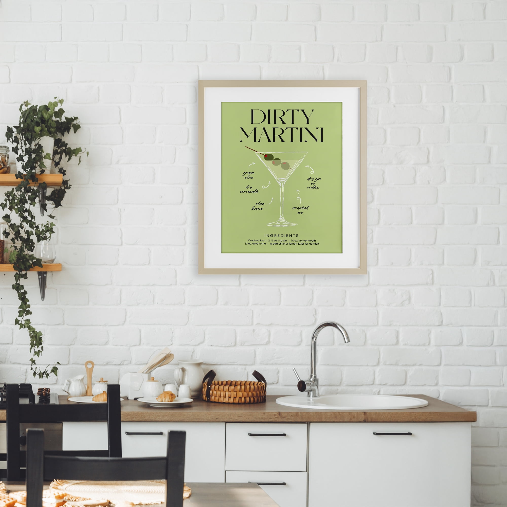 Stupell Industries Dirty Martini Green Recipe Birch Framed Print Under Glass, design by Lettered and Lined