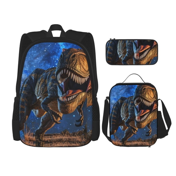 Balery Starry Night Charging Dinosaur Mochila escolar 3 en 1 para niños: mochila resistente con lonchera térmica y estuche para lápices. Mochila escolar para niños y niñas.