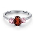 thumbnail image 3 of Gem Stone King 925 Sterling Silver Red Garnet and Pink Lab Grown Diamond Engagement Ring for Women | 1.23 Cttw | Oval 7X5MM | Gemstone January Birthstone | Size 8, 3 of 6