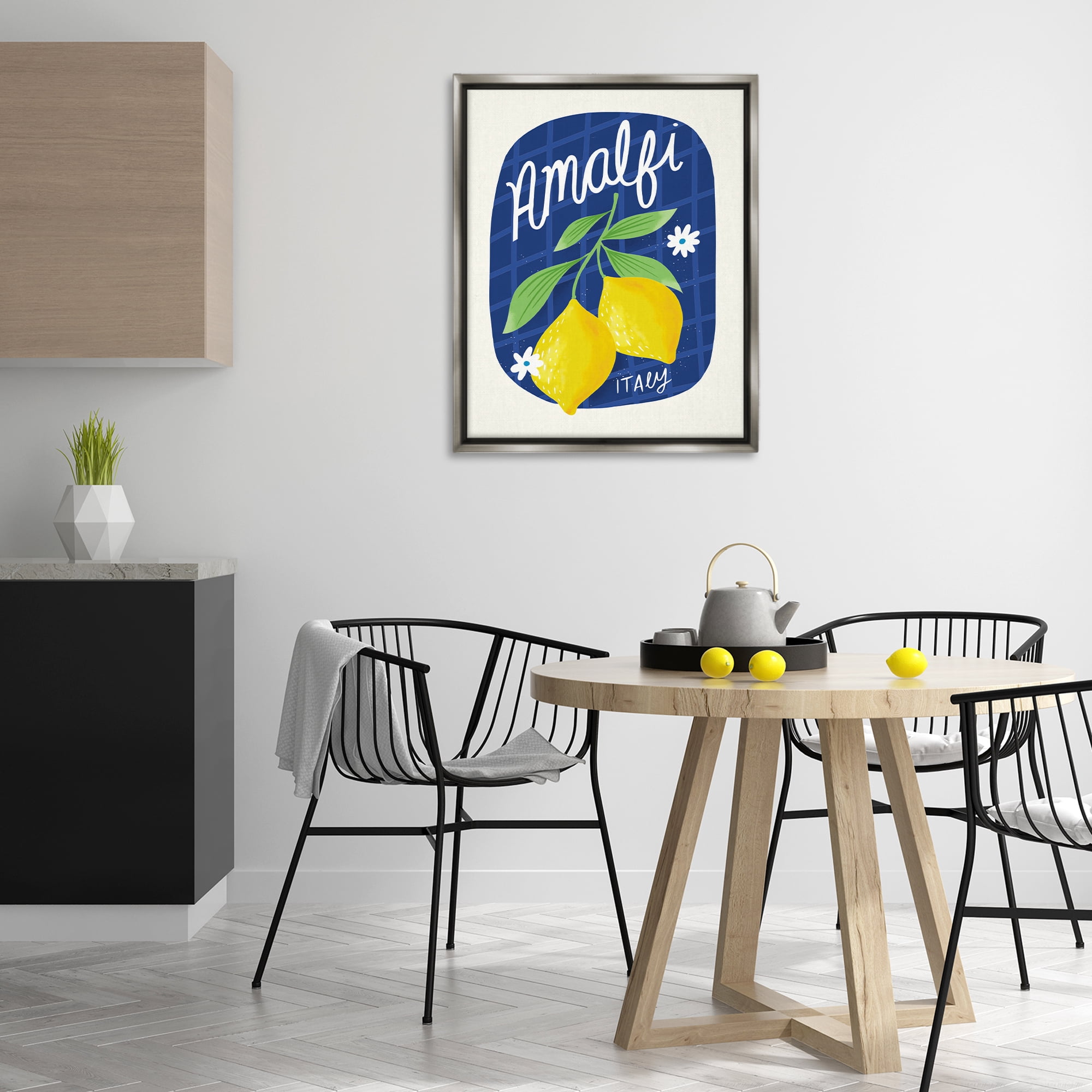Stupell Industries Amalfi Lemons on Blue Food & Beverage Painting Gray Floater Framed Canvas Art Print Wall Art, 25 x 31