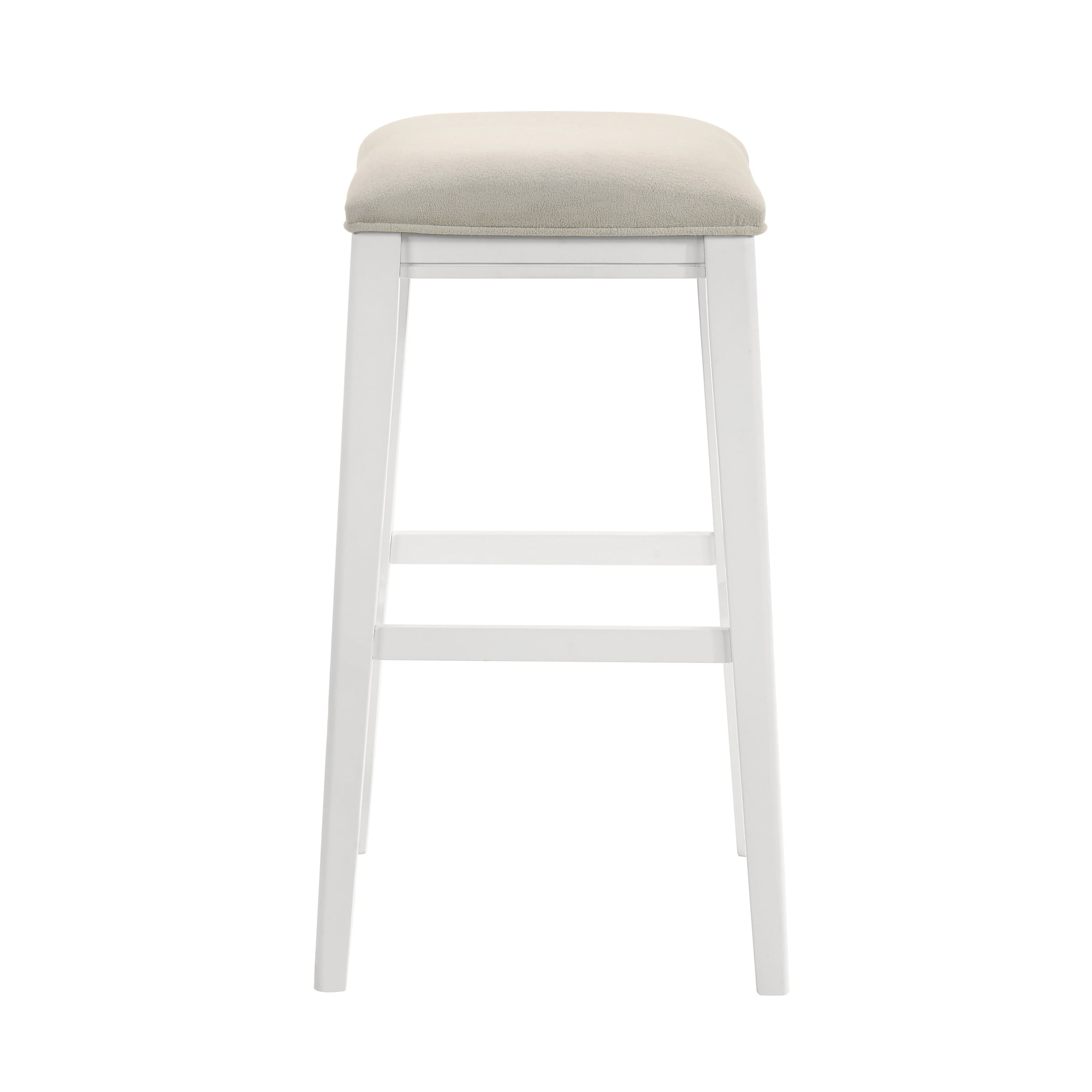 Jane Contemporary Transitional Wood Bar Height Kitchen Bar Stool in White Finish with Cream Fabric Upholstered Seat - Set of 4