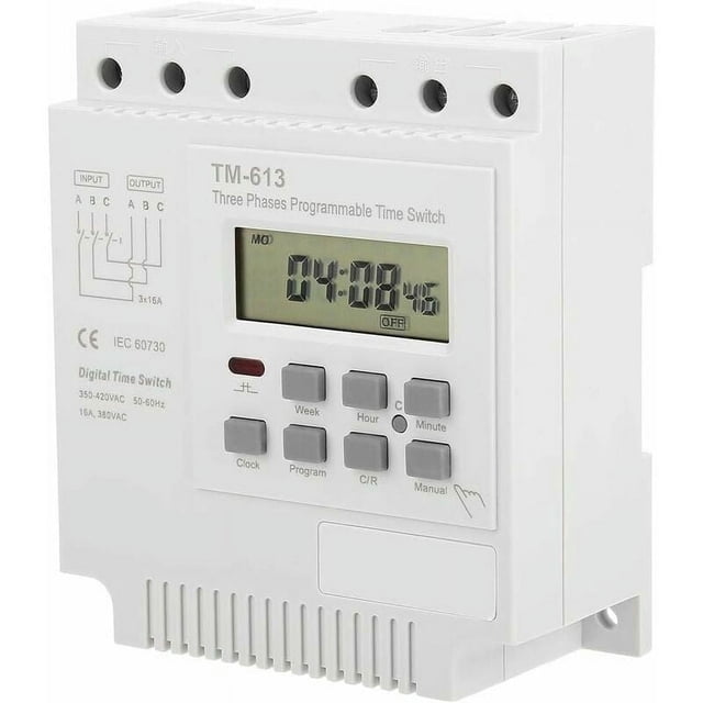 Relé temporizador digital semanal, interruptor temporizador trifásico de fácil instalación para control de tiempo inteligente del motor, adecuado para máquina de vapor de arroz y calentador de agua,