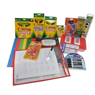 Elementary School Essentials Back to School Supplies Kit Bundle- Grades 1-4  Folders Notebooks Pencils Glue Sticks Markers Ruler Scissors Erasers Fun  (Stripe and Splatter) 