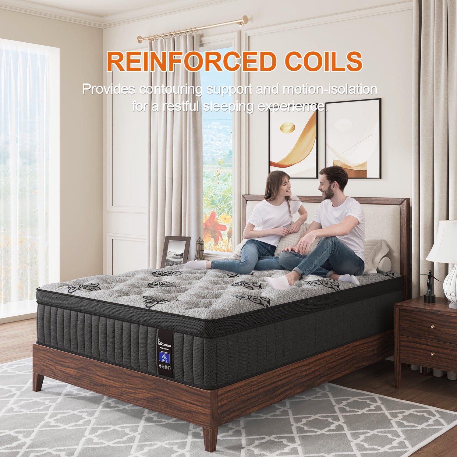 King Mattress Viscountess 14" Hybrid Mattress in a Box with Gel Memory Foam King Bed Euro Top Medium Firm Adult