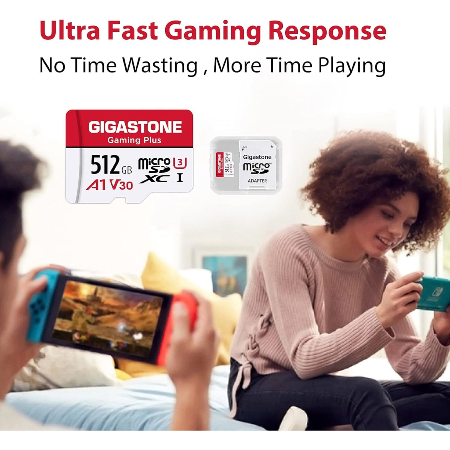 Gigastone Gaming Plus A1V30 microSD Card (512 GB), GS-2IN1-A1V30GAME-512GB-R