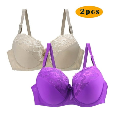GERsome Women s Pack of 2 Assorted Colo Lace Wireless Push Up Bras Full Coverage Comfortable Soft V Neck No Underwire Support Push Up Everyday Bra