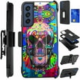 thumbnail image 1 of Compatible with Samsung Galaxy S22 6.1" Hybrid Card Holster Phone Case Cover (Skull Colorful), 1 of 1