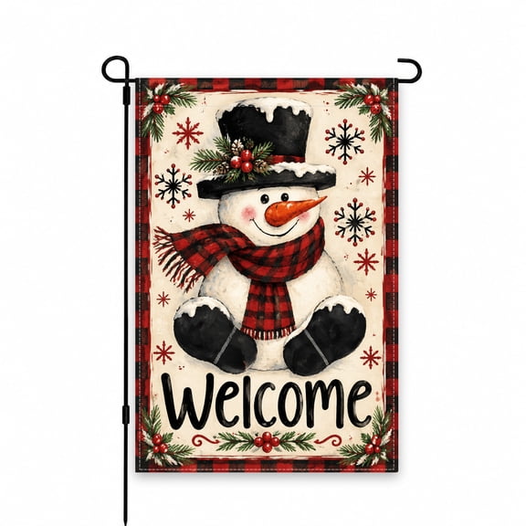 Welcome Snowman Garden Flag - 12 x 18 Inch Decorative Winter Yard Flag for Outdoor Holiday Decor - Perfect for Lawn, Patio, Porch, or Garden