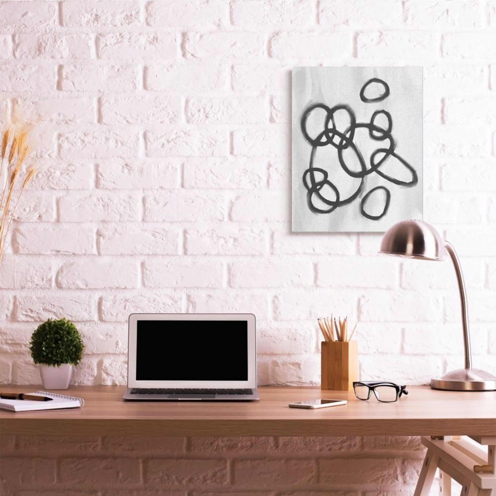 Stupell Industries Round Circular Linework Abstract Black White Design by Daphne Polselli, 30" x 40"