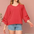 thumbnail image 2 of Ashirexll Summer Shirts for Women, Womens Casual Tops, Fashion Solid Color Casual Mesh 3/4 Sleeve V-Neck Comfortable Shirt, 2 of 5