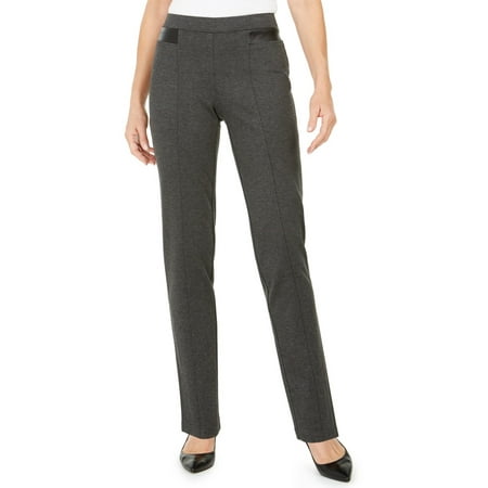 JM Collection Women's Faux-Leather-Trim Ponte-Knit Pants Gray Size Medium