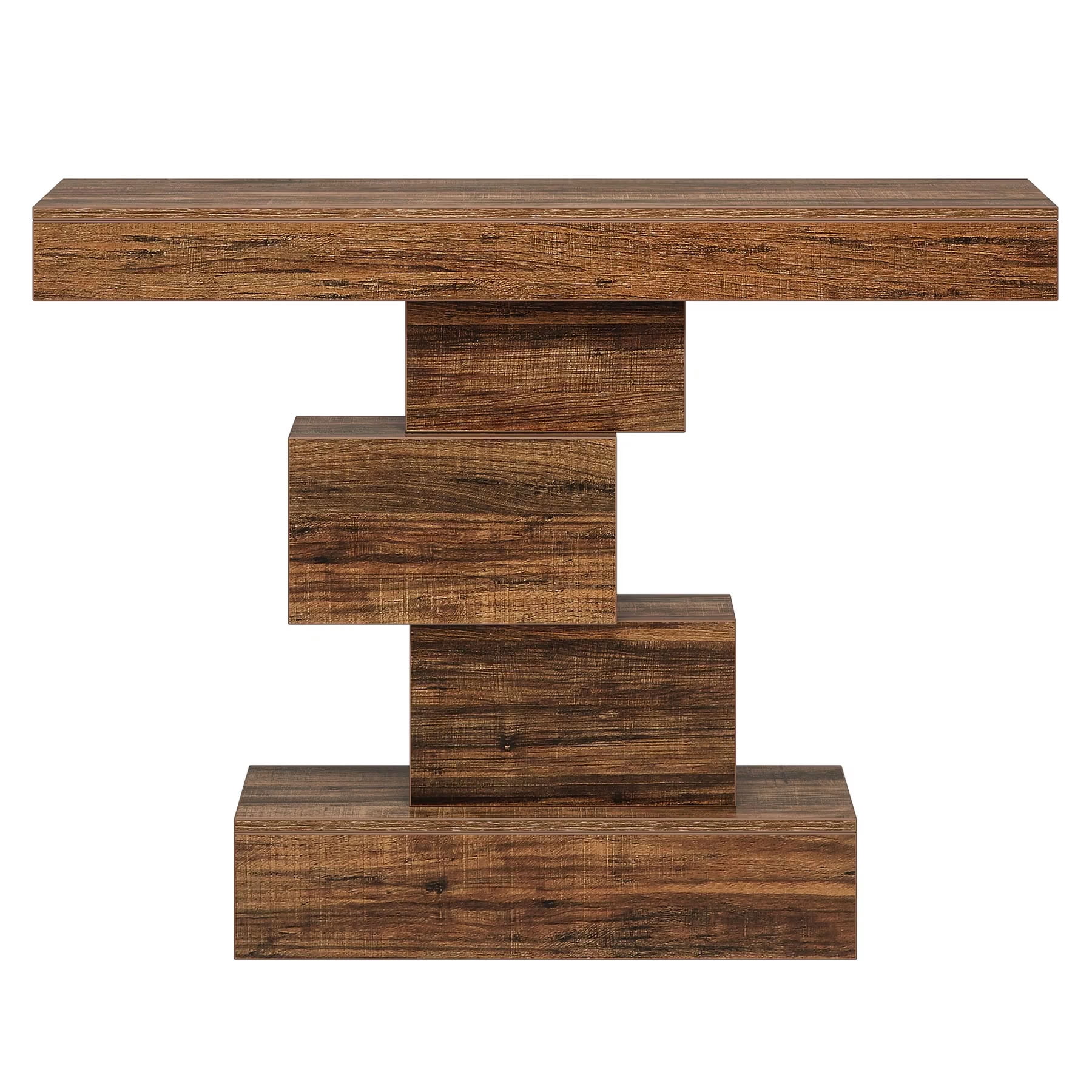 MAYEERTY 42.5" Farmhouse Console Table, Rustic Wood Sofa Table with Unique Geometric Base, Modern Accent Entryway Table for Living Room, Hallway