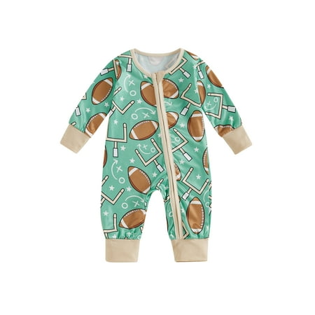 

Hirigin Baby Boy Long Sleeve Romper Rugby Print Front Zipper Jumpsuit