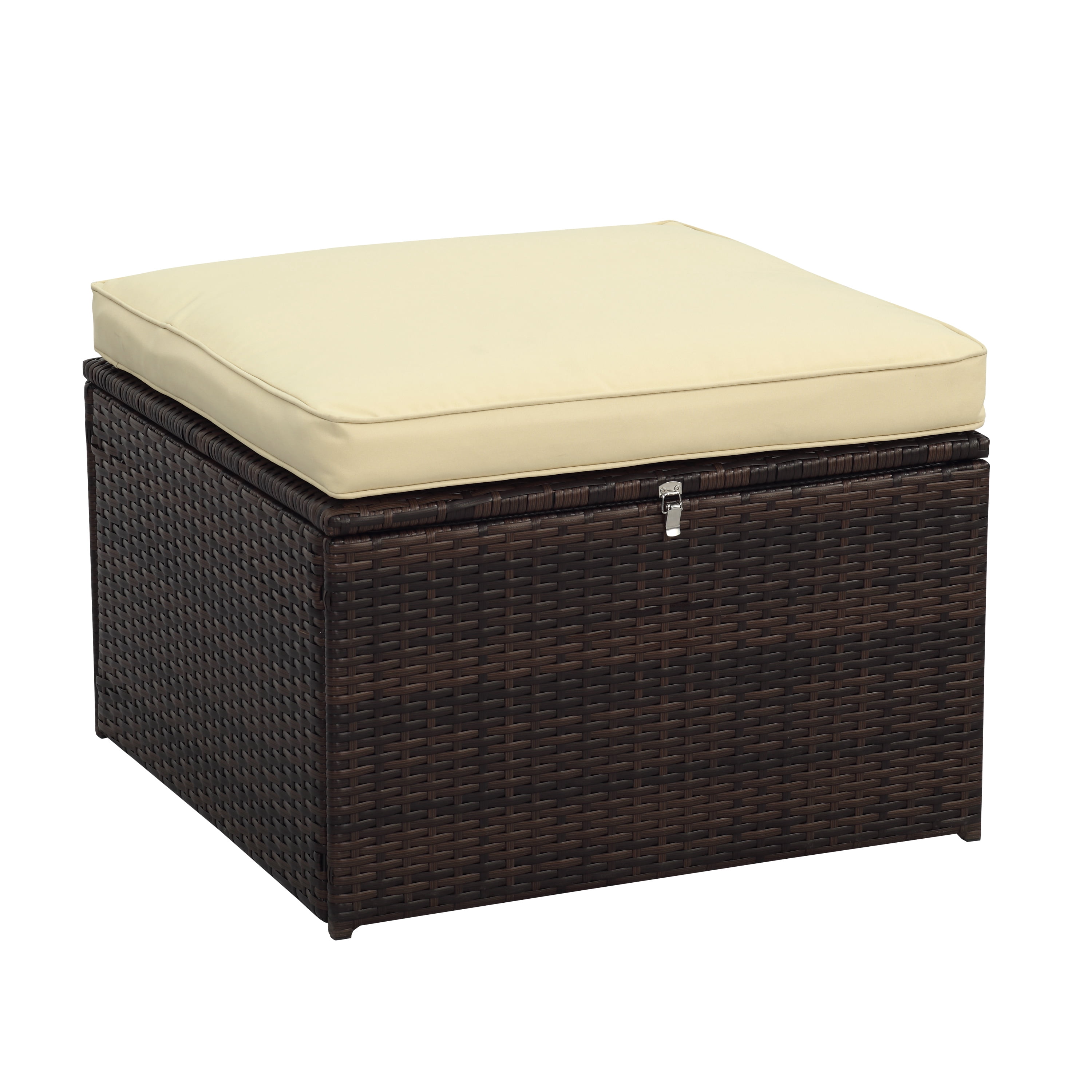 Incadozo 3-Piece All-Weather Wicker Conversation Set with Storage and Tan Cushions, Dark Brown