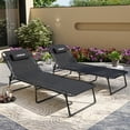 thumbnail image 5 of UDPATIO Patio Two-piece Chaise Lounge Chairs，5-Position Adjustable Sun Tanning Chair with Carrying Handle and Side Pocket，Folding Bed Cot with Removable Pillow，Black, 5 of 8