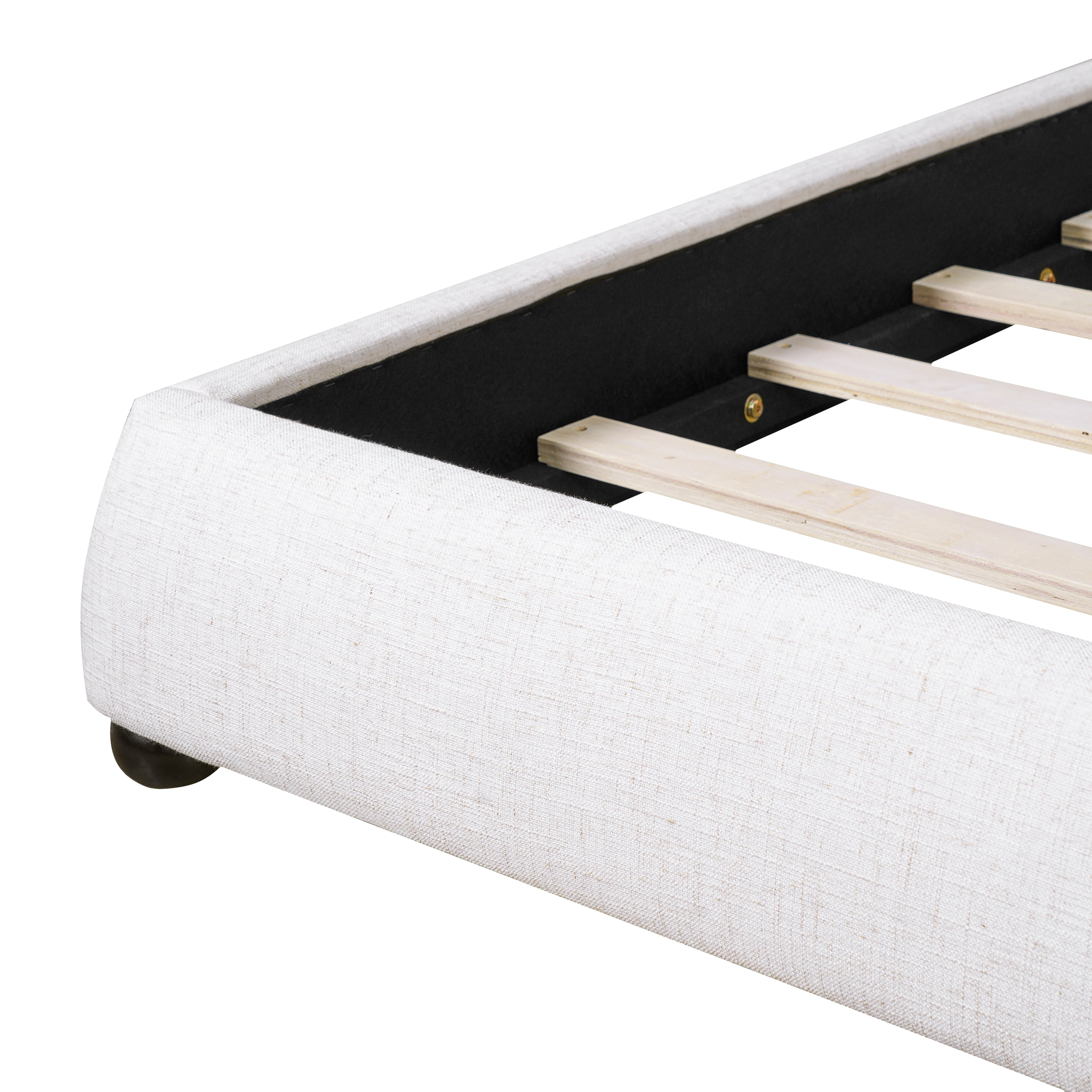 King Size Upholstered Platform Bed With Linen Fabric Pillow-Back Headboard, White