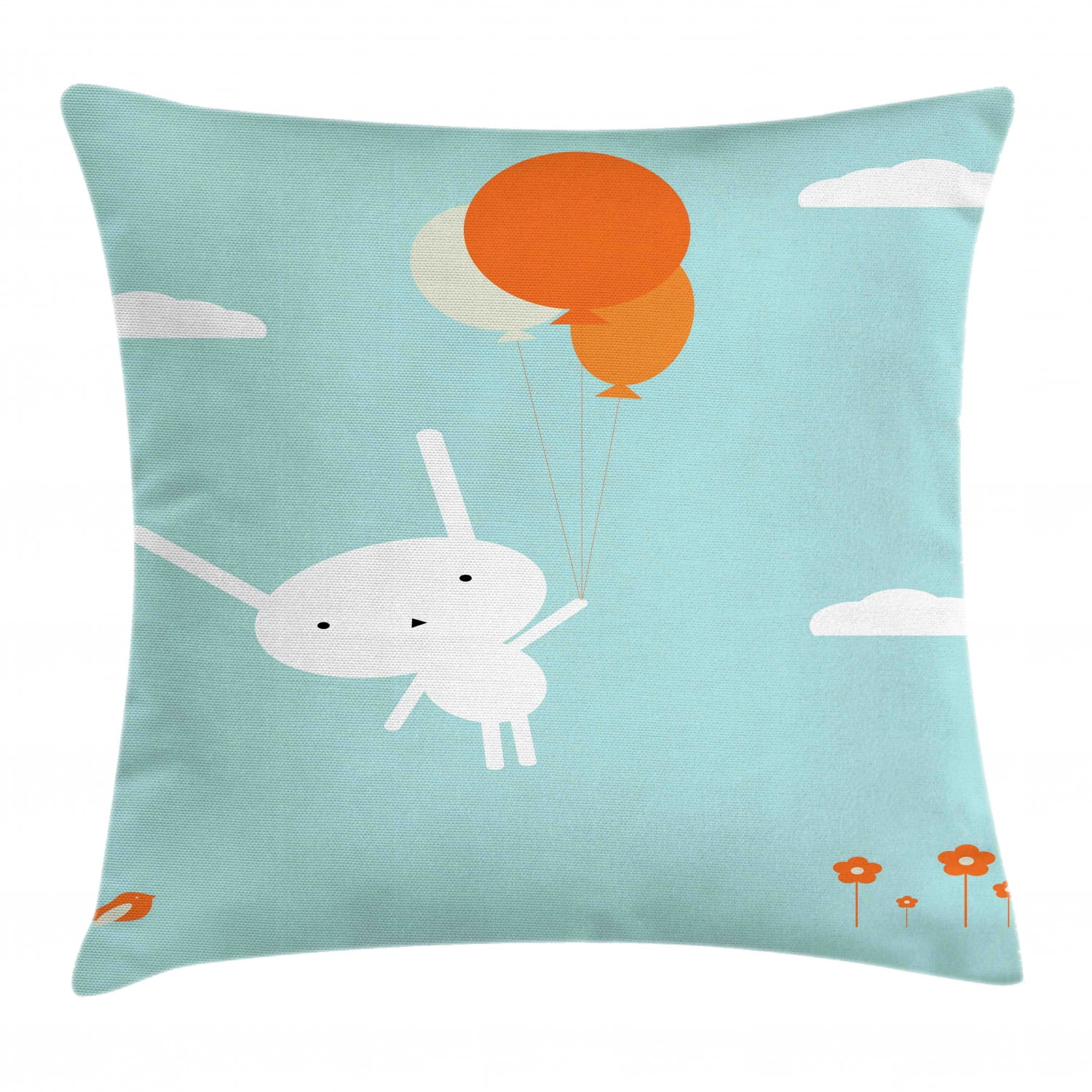 Rabbit w// Blue Birds Chenille Tapestry Pillow New Birdhouse Flowers /& Ribbons