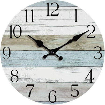 Wall Clock, Rustic Wall Clocks Battery Operated Silent Non Ticking, Country Round Wooden Clocks Farmhous Wall Decorative for Kitchen, Bathroom, Living Room (Gray 10 Inch)
