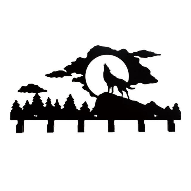 Yeacher Hook Rack 6 Hooks Rail Wolf Animal Shaped Wall-Mounted Farmhouse Rack Nail-free Drilling Bathroom Storage Hook Kitchen Towel Hooks Hanger