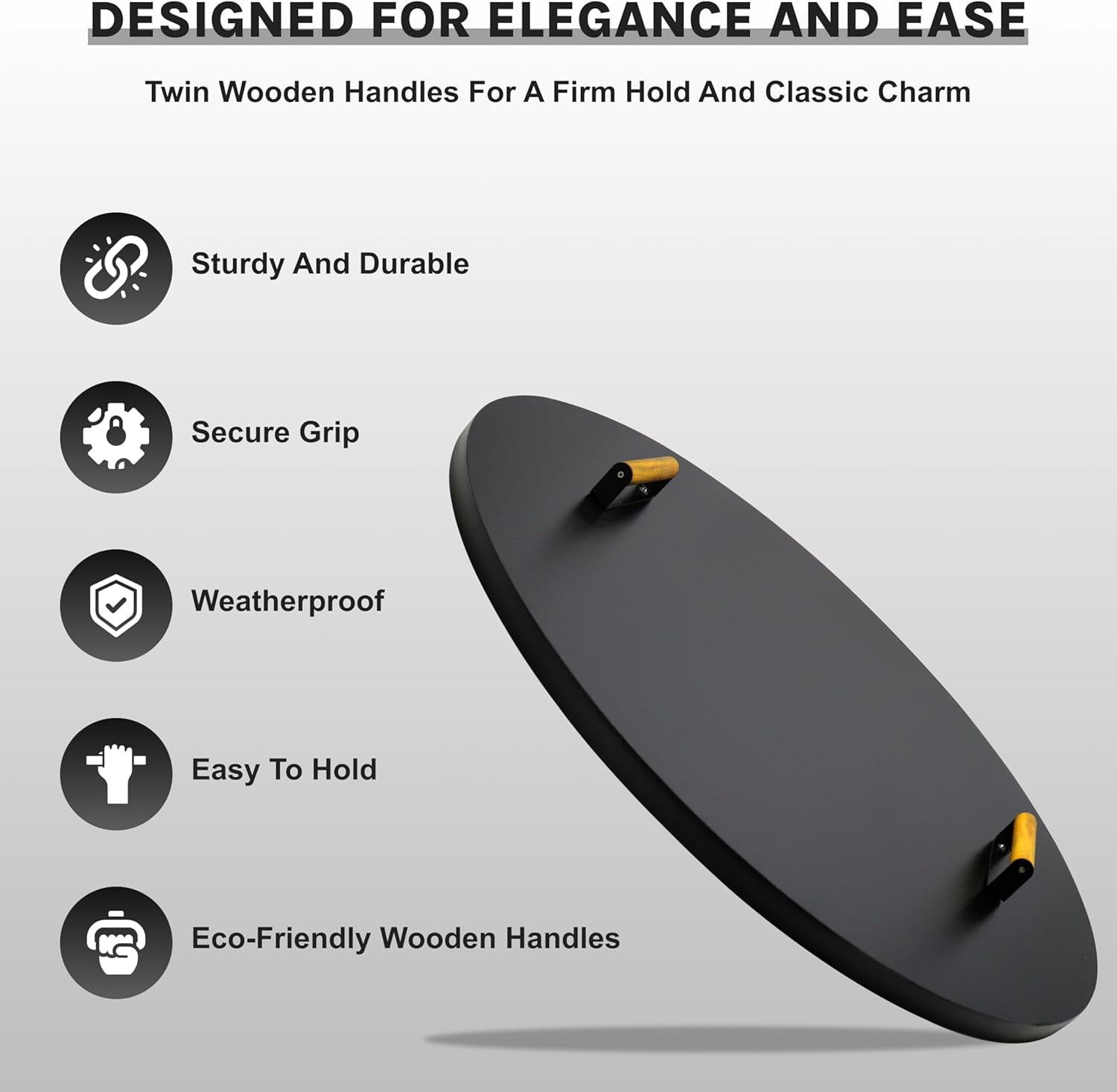 Febtech 30" Round Fire Pit Cover Heat Resistant Shield With Dual Wooden Handles Perfect for Fire Pit Inside Up to 28"