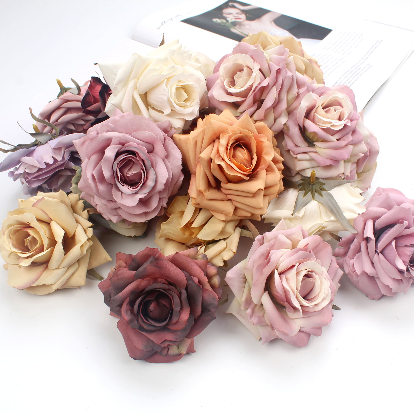 10Pcs 4" Large Fake Rose Artificial Silk Flower Heads Bulk Craft Wedding Decor