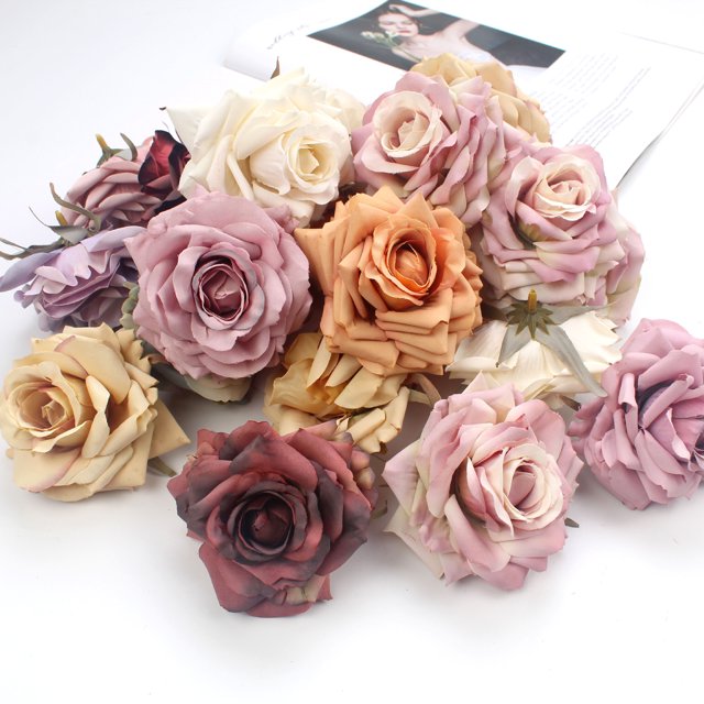 Gwong Decoración hogareña 10pcs Forma de rosa Forma artificial Cabeza anti-envejecimiento Poliéster Fotografía Props Fake Flowe Head Decoración del hogar Gwong 21076602