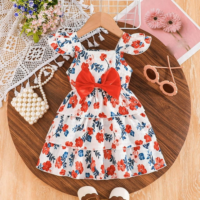 LOVZFMLL Robe d'Été Imprimée à la Mode pour Filles Robe Princesse Sans Manches Col en V
