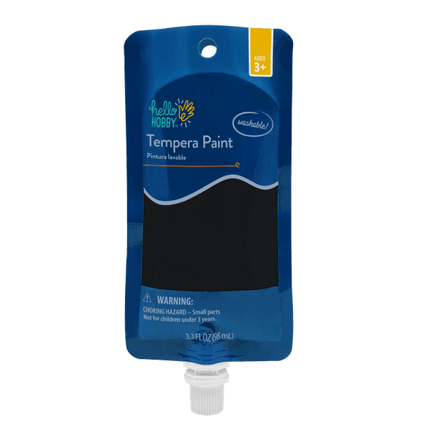 Hello Hobby Washable Tempera Paint, Safe & Nontoxic, 98mL pouch, Black
