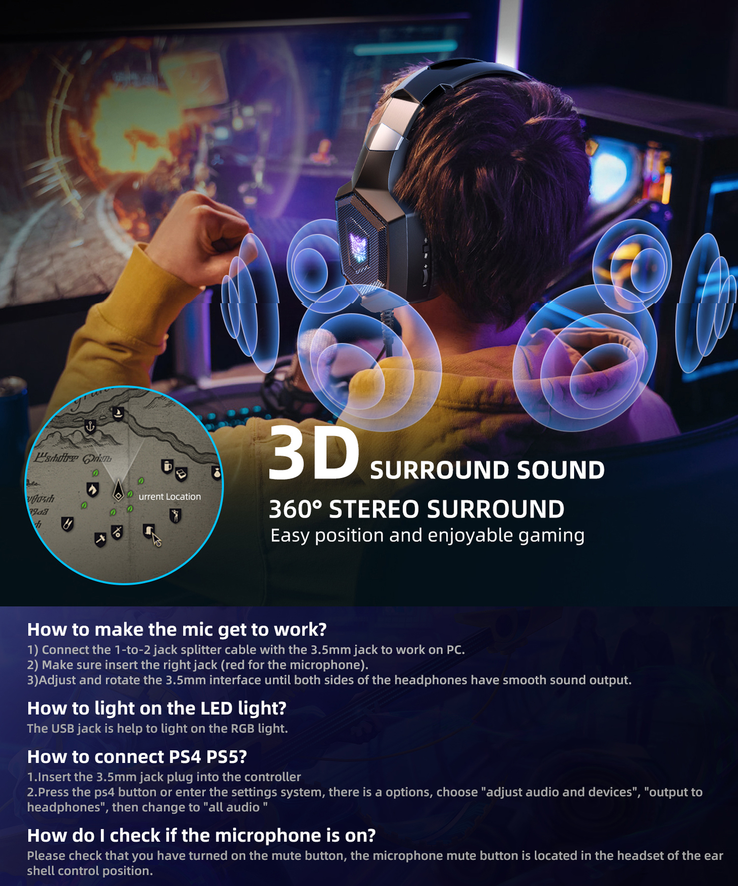 Onikuma K8 Wired Gaming Headset with 7.1 Surround Sound photo 6