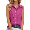 thumbnail image 3 of Button Front Women's Tank Tops Collared Sleeveless Solid Blouses Perfect for Work Weekend Errands and Casual Days Outgoing, 3 of 5