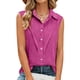 thumbnail image 3 of Tank Tops de Verano de las Mujeres Suelto Ajuste Solapa sin Mangas Botón Imitación de la Túnica de Lino, Verano Manga Larga Tops para las Mujeres Blusa Casual, 3 of 8