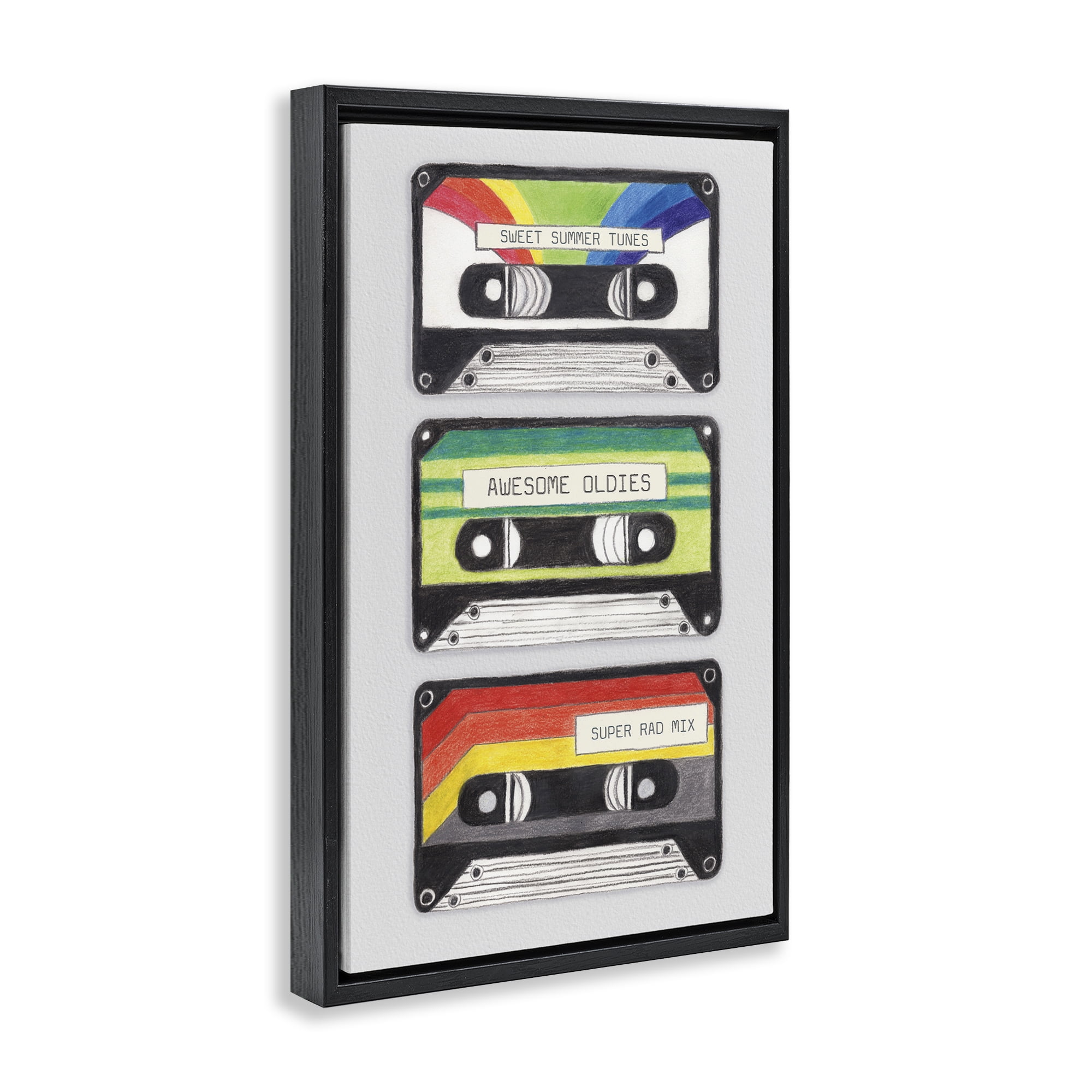 Stupell Industries Retro Cassette Tapes Performing Arts Painting Black Floater Framed Art Print Wall Art, 17 x 25