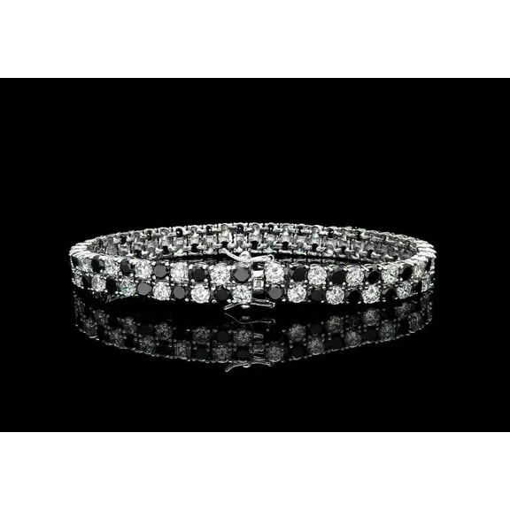 14K White Gold Plated 12Ct Round Cut Lab Created Black Diamond Men's Double Line Tennis Bracelet