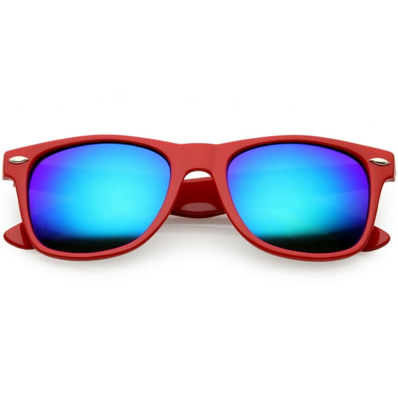 sunglassLA Unisex Modern Horn Rimmed Sunglasses Wide Arms Colored Mirror Square Lens 52mm (Red / Green Blue Mirror) - 52mm