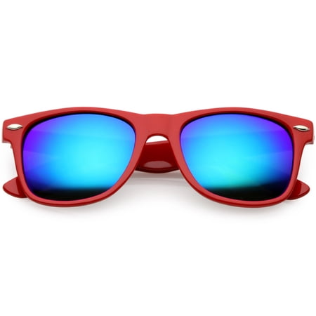 sunglassLA Unisex Modern Horn Rimmed Sunglasses Wide Arms Colored Mirror Square Lens 52mm (Red / Green Blue Mirror) - 52mm