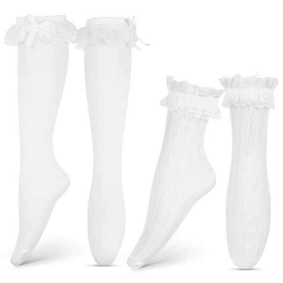 WORGEOUS  2 Pairs Bow Socks White Halloween Big Hairpin Mid-tube Woman
