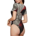 thumbnail image 2 of Saiise Motif Fille Rouge Foncé Grenouillère à Manches Courtes Col Rond Pyjama Extensible avec Fermeture à Pression-TG, 2 of 7