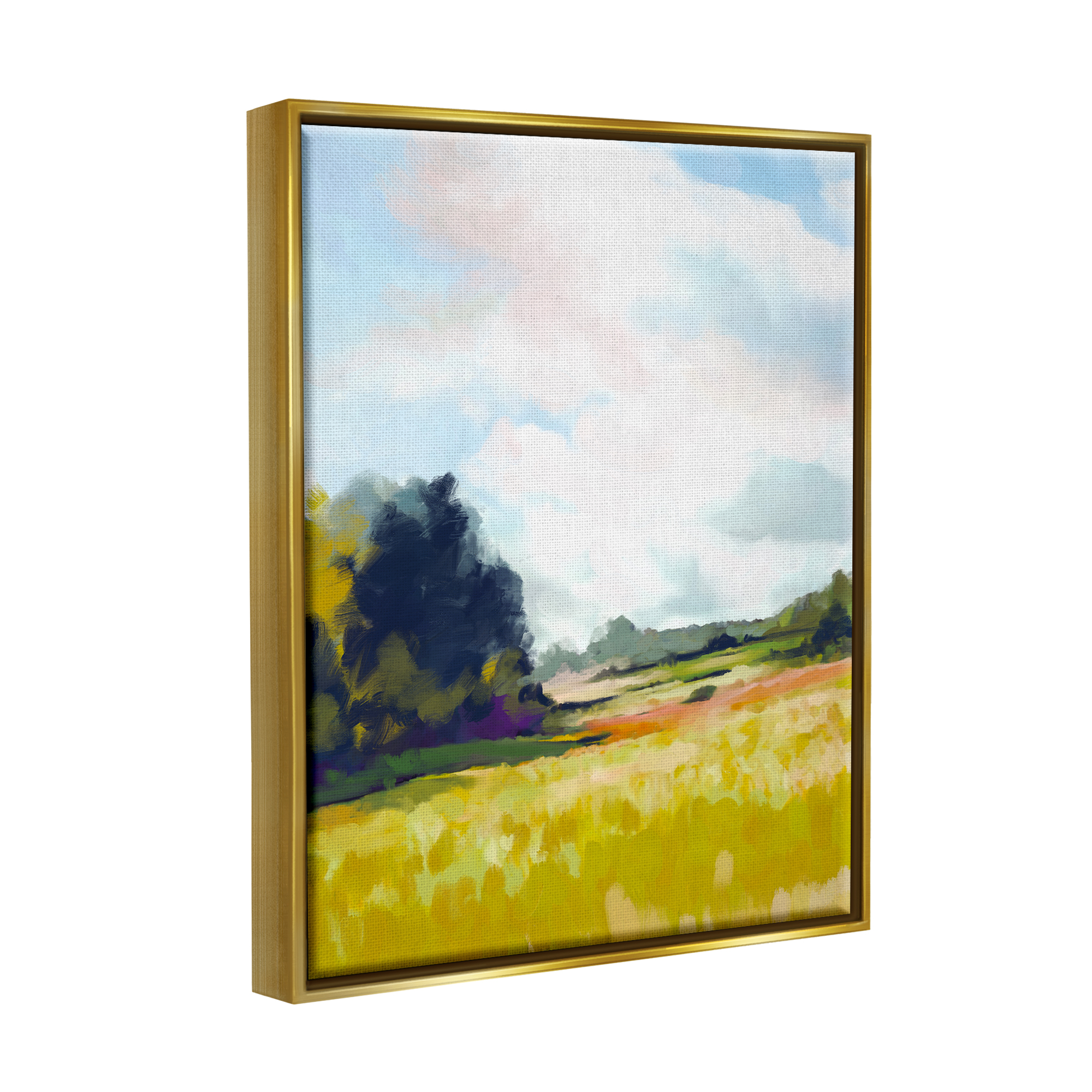 Stupell Industries Countryside Meadow Scenery Nature Painting Gold Floater Framed Art Print Wall Art, 25 x 31