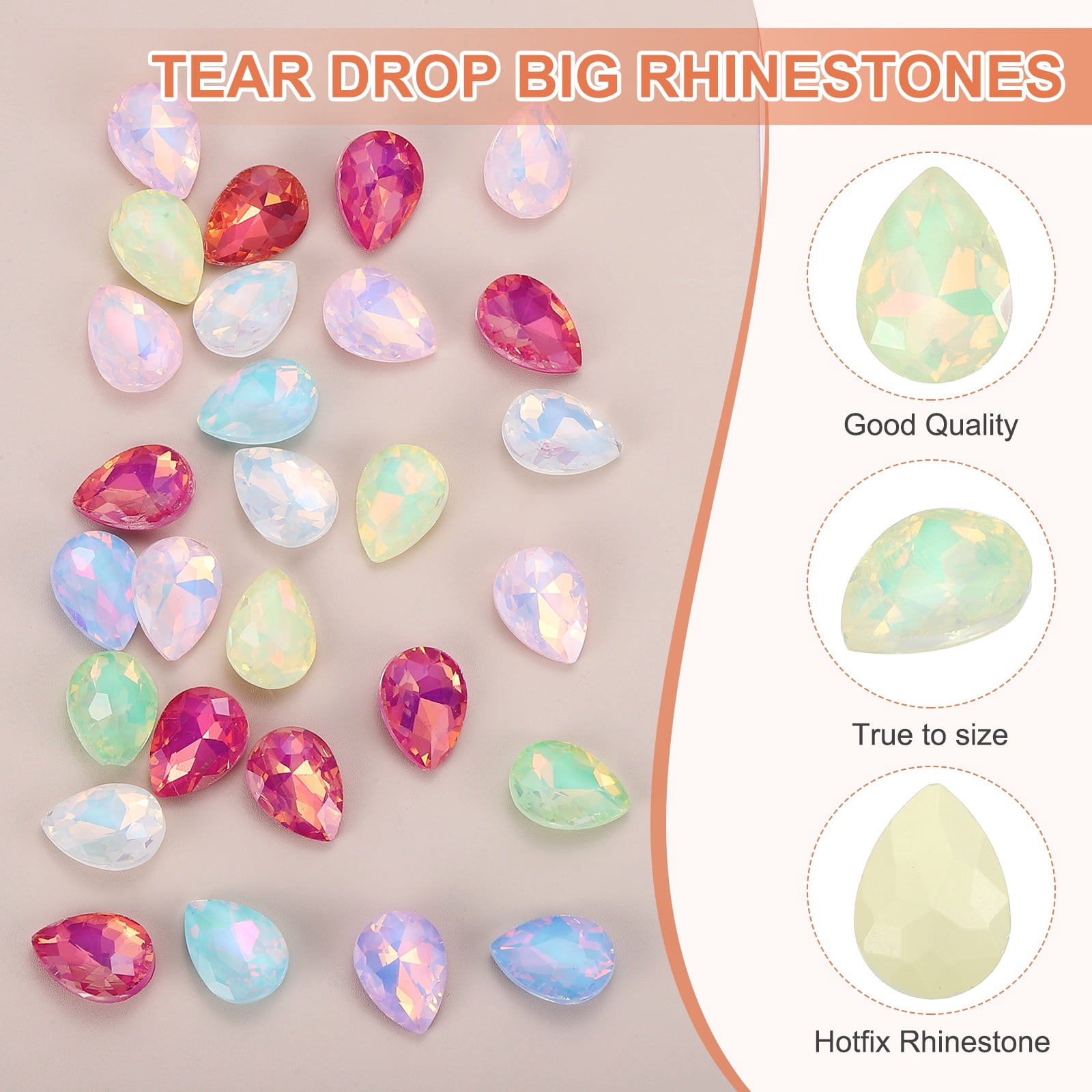 Uxcell 0.71'' x 0.51'' Tear Drop Rhinestones for Nails Pointed Back Rhinestones Setting Crystals Stone Yellow 112 Pcs
