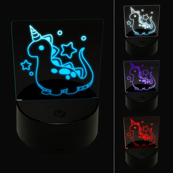 Baby Nursery Dinocorn Dinosaur Unicorn LED Night Light Sign 3D Illusion Desk Nightstand Lamp