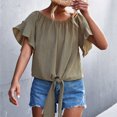 thumbnail image 2 of USSUMA Summer Tops for Women Trendy Ruffle Tie Knot Front Blouse Tunic Loose Fit Solid Color Womens Tops Casual Round Neck Short Sleeve Shirts for Women Dressy Casual, 2 of 8