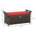 thumbnail image 3 of Topcobe 27 Gallon Patio Wicker Storage Bench, 2-In-1 Large Capacity Rectangle Garden Storage Box with Handles and Cushion, Outdoor Rattan Patio Furniture, Red, 3 of 9