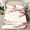 thumbnail image 2 of jejeloiu Japanese Minimalist Style Twin Sheet Sets,Pink Cherry Blossoms Twin Fitted Sheet,Pink Beige Gray Flat Sheet For Adults,Breathable Home Decor,3 Pieces, 2 of 7