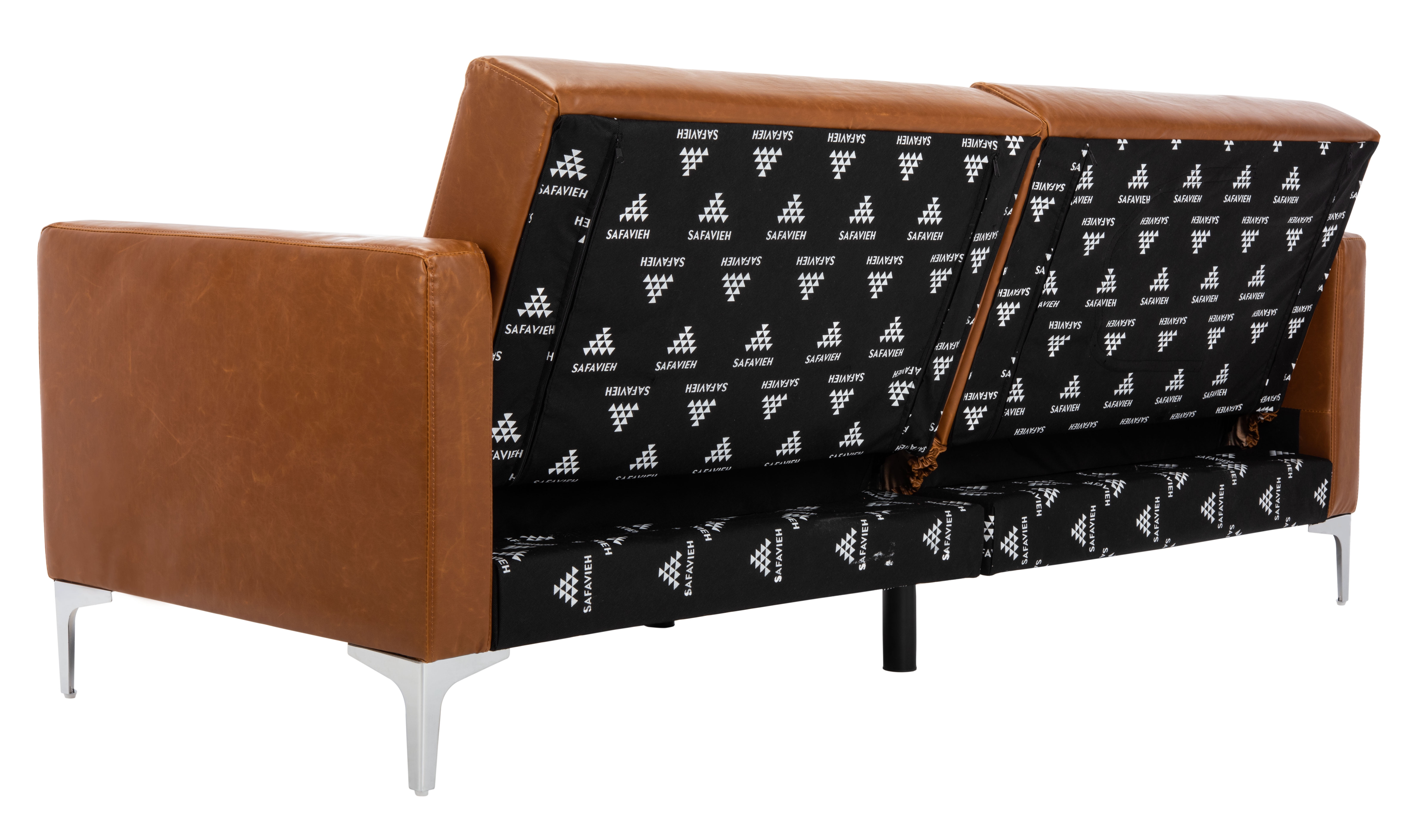 SAFAVIEH Chelsea Tansitional Foldable Futon Bed, Cognac/Chrome